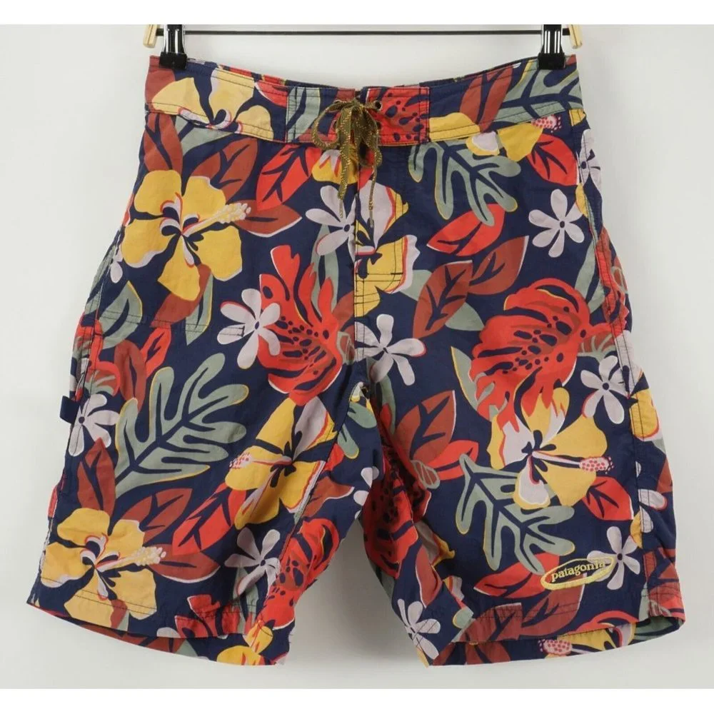Patagonia Wavefarer Recent Board Short Men's 28 Blue Red Orange Floral Nylon